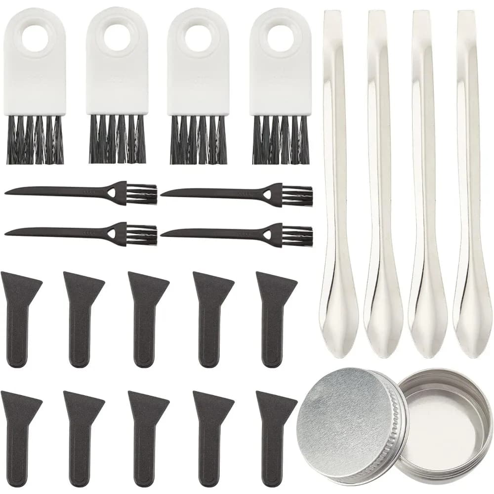 Kit di spazzole e cucchiai per raschietti neri da 23 pezzi per smerigliatrice con raschietto per polline spazzola per la pulizia in plastica spatola in acciaio inossidabile