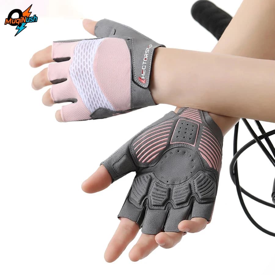 MuqiNush Bicycle Half Finger Gloves with Cushion for Shock Absorption Anti Slip Breathability Fitness Running Weightlifting Use