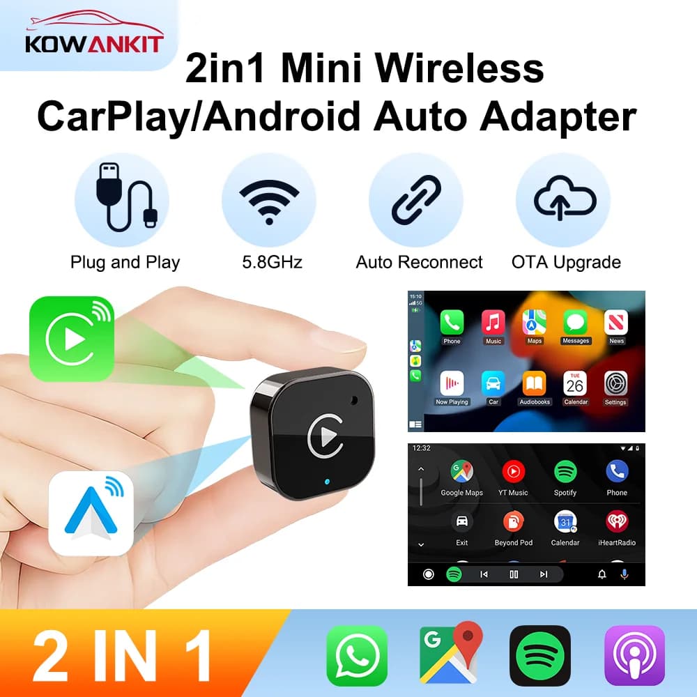 Mini Wireless CarPlay Adapter 2in1 Ultra Wireless Android Auto AI Smart Box Smart Car Play Car Systems Wired