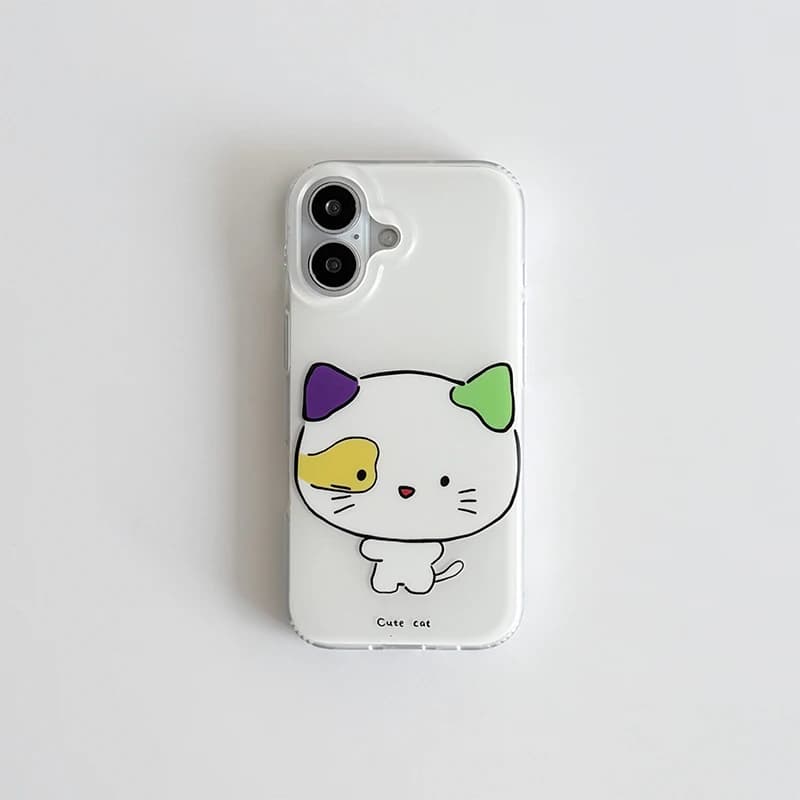 Cover per iPhone con Gatto Graffiti su Sfondo Bianco, Carina e Antiurto in Silicone per iPhone 17 Air 16 ProMax 15 14 Plus 13 12 11 Pro
