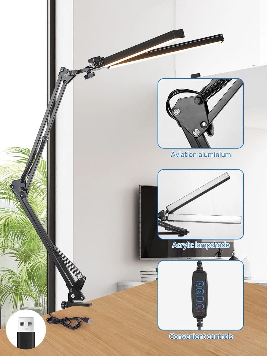 Lampada da scrivania a LED 360 ° regolazione dell'angolo con telecomando dimmerabile a 3 colori Lampada da lettura pieghevole Protezione per gli occhi
