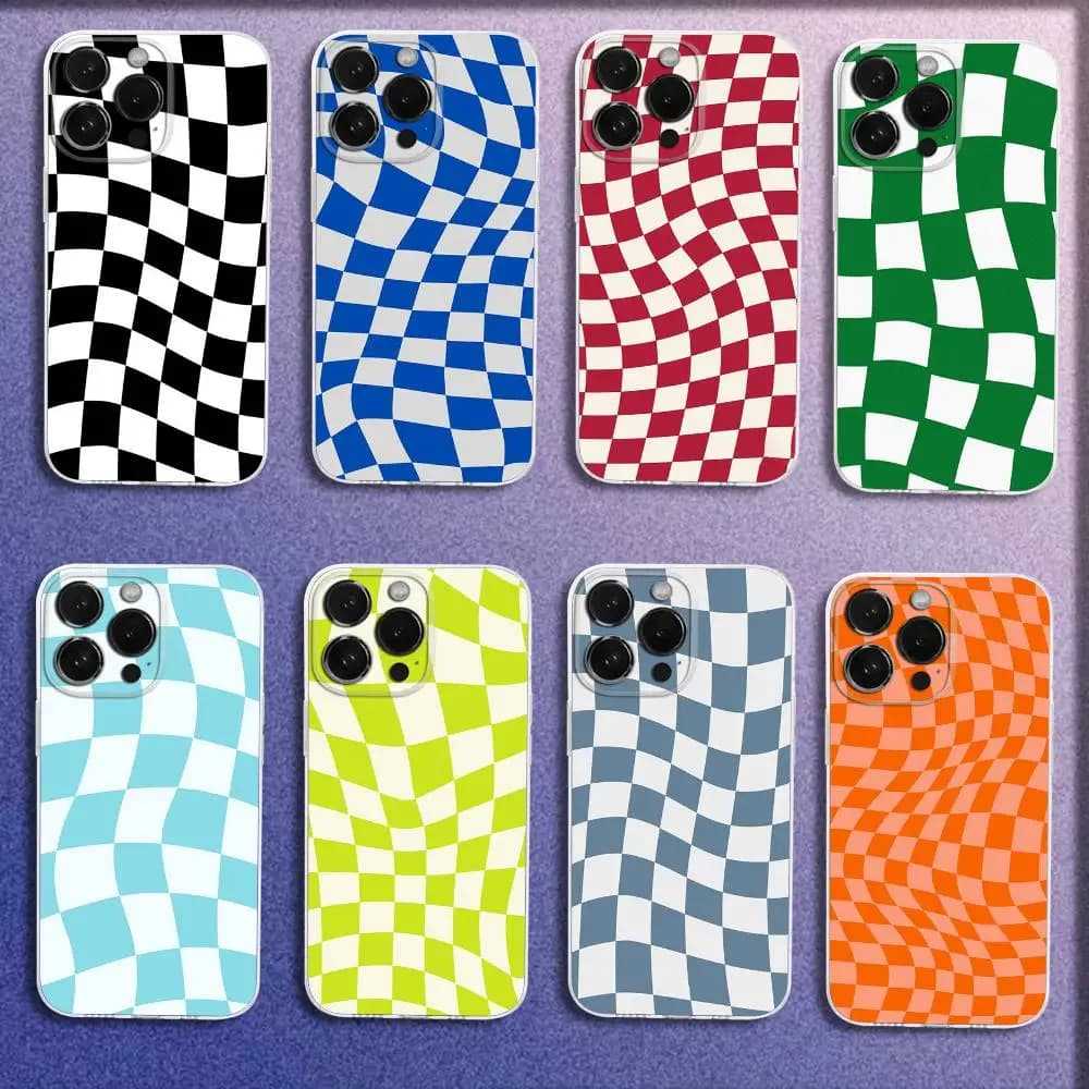 Phone Case For iPhone 16,15,14,13,12,11 Plus,Pro,Max,XR,XS,Plus,E,Mini Checkerboard Checkered Chess Board Transparent Cover