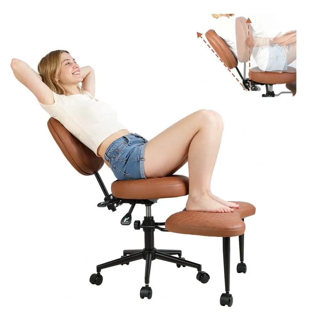 Sedia da Ufficio con Ruote per Posizione Gambe Incrociate, Sedia da Meditazione con Supporto Lombare, Sedia Inginocchiata a Gamba Incrociata per Yoga Domestico
