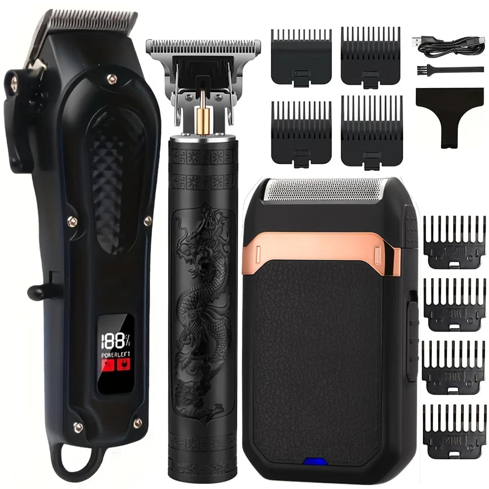 Three-piece set for professional salon for electric shaver toeping kit for men's haircuts