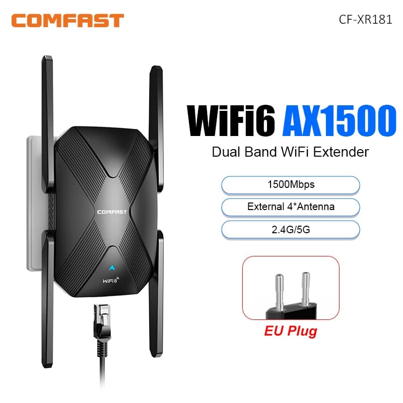 Comfast WiFi 6 Ripetitore di Segnale WiFi AX1500 2G&5GHz con 4 Antenne da 3dBi per Estensione del Raggio a Lunga Distanza e Amplificazione del Segnale