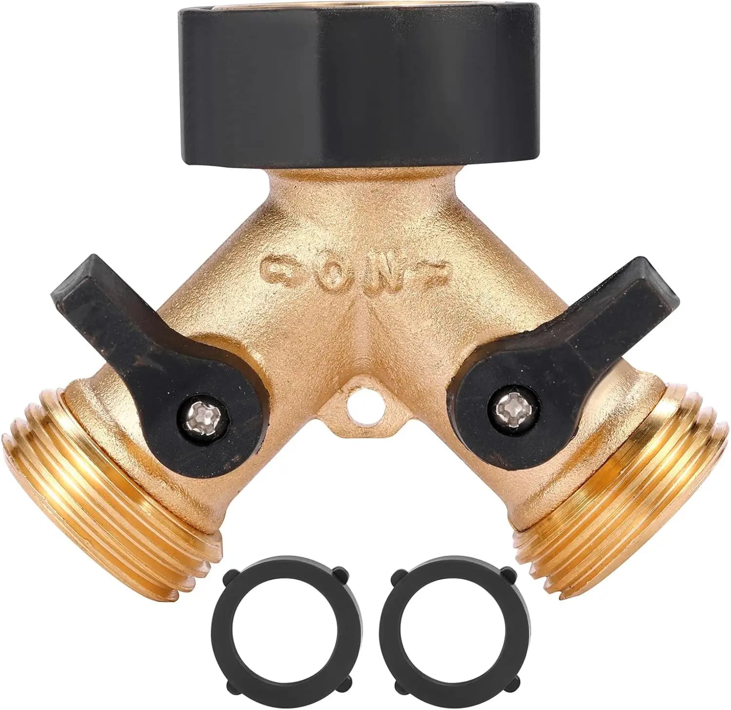 2-way Y-connector made of durable brass for garden hose with standard tap valves