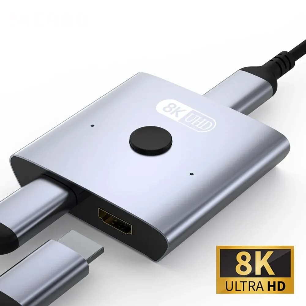 Switch HDMI 2.1 Bidirezionale 8K, Splitter 2 in 1 Out, Ultra HD 4K@120Hz 8K@60Hz 48Gbps, Hub HDMI in Alluminio per PS5 Xbox