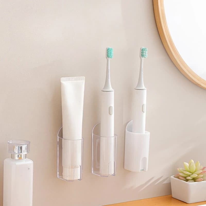 Supporto per spazzolino elettrico da parete, 1 pezzo – Design autoadesivo in plastica con fessura per presa, organizer trasparente per il bagno