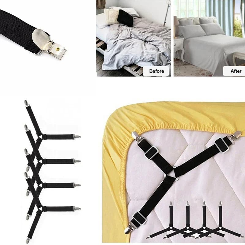 4Pcs/lot Bed Sheet Fasteners Holder Gadgets for Bed Sheet Organizer Mattress Cover Clip for Home Elastic Straps Adjustable Clips