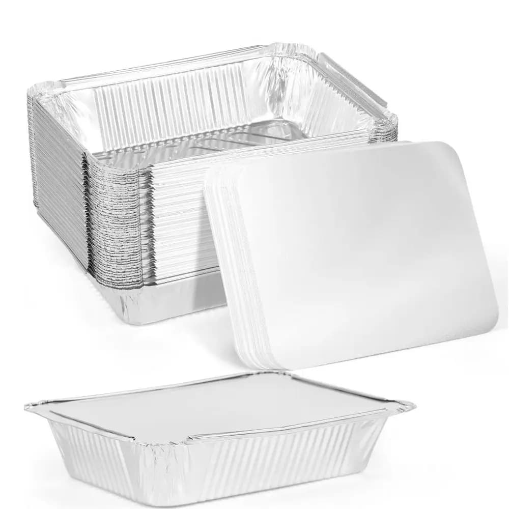 10 pezzi nuovi con coperchi vassoi in foglio di alluminio quadrati contenitori per alimenti in foglio antiaderente utensili da cucina ciotola per barbecue usa e getta cottura