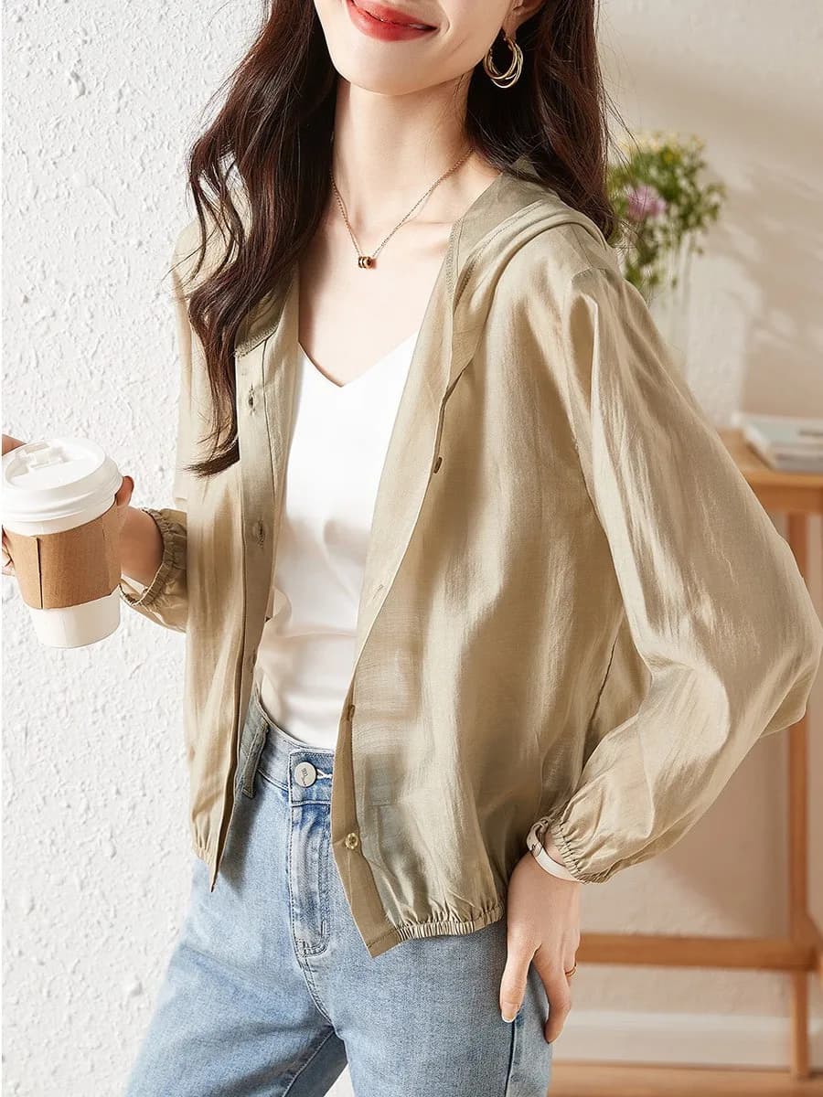 Cappotto Estivo Leggero e Confortevole da Donna, Nuovo Stile, per il Pendolarismo, Moda Tinta Unita, Camicia Antivento e Protezione Solare