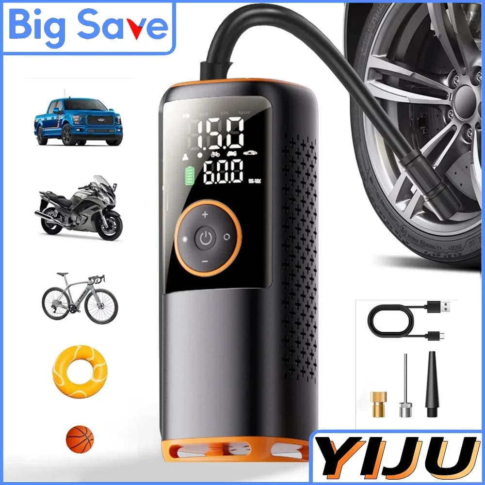 160PSI Pompa d'aria per pneumatici per auto Accumulatori e caricabatterie di riserva Illuminazione Compressore d'aria portatile 4 in 1 Avviamenti per batterie per auto Gonfiatore per pneumatici automatico