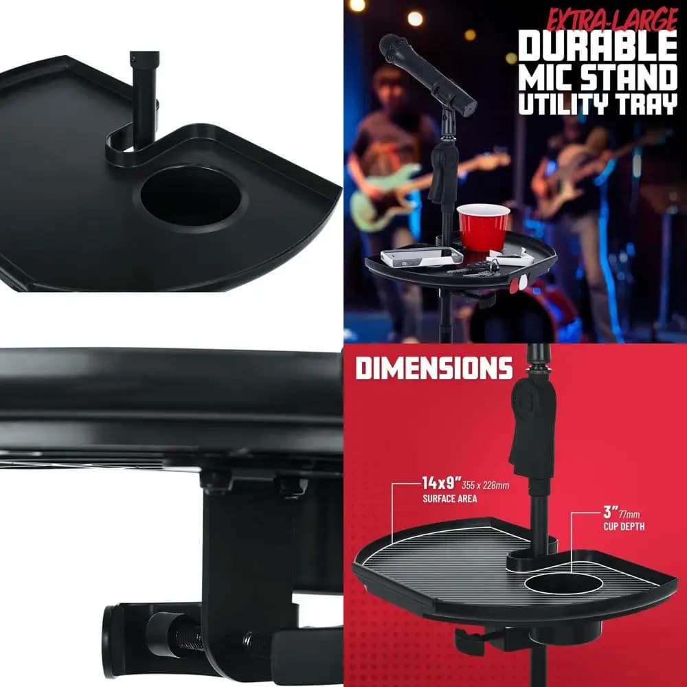 Accessorio per supporto per microfono extra large con morsetto: portabevande e porta plettro per chitarra, vassoio 14x9