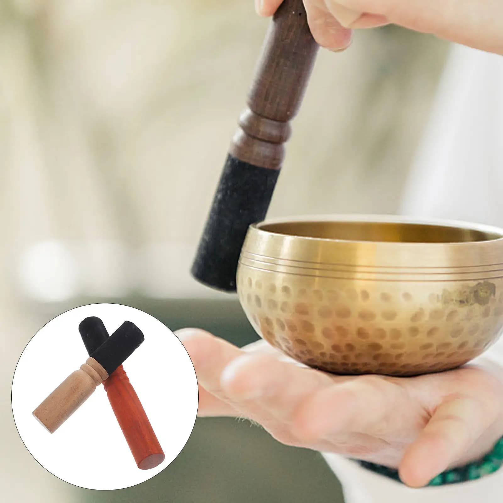 2Pcs Wooden Sound Bowl Mallet Buddha Singing Bowl Rod for Relaxation Decoration Birthday Gift Wear Resistant Easy Clean Crisp