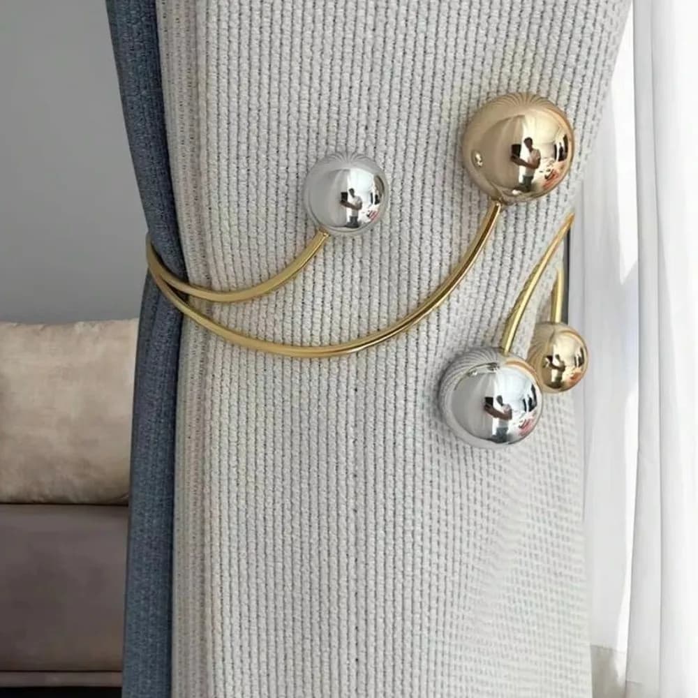2PCS Elegant Alloy Round Bead Curtain Buckle Belt Pearl Alloy Decorative Curtain Clips Adjustable Curtain Holders Office