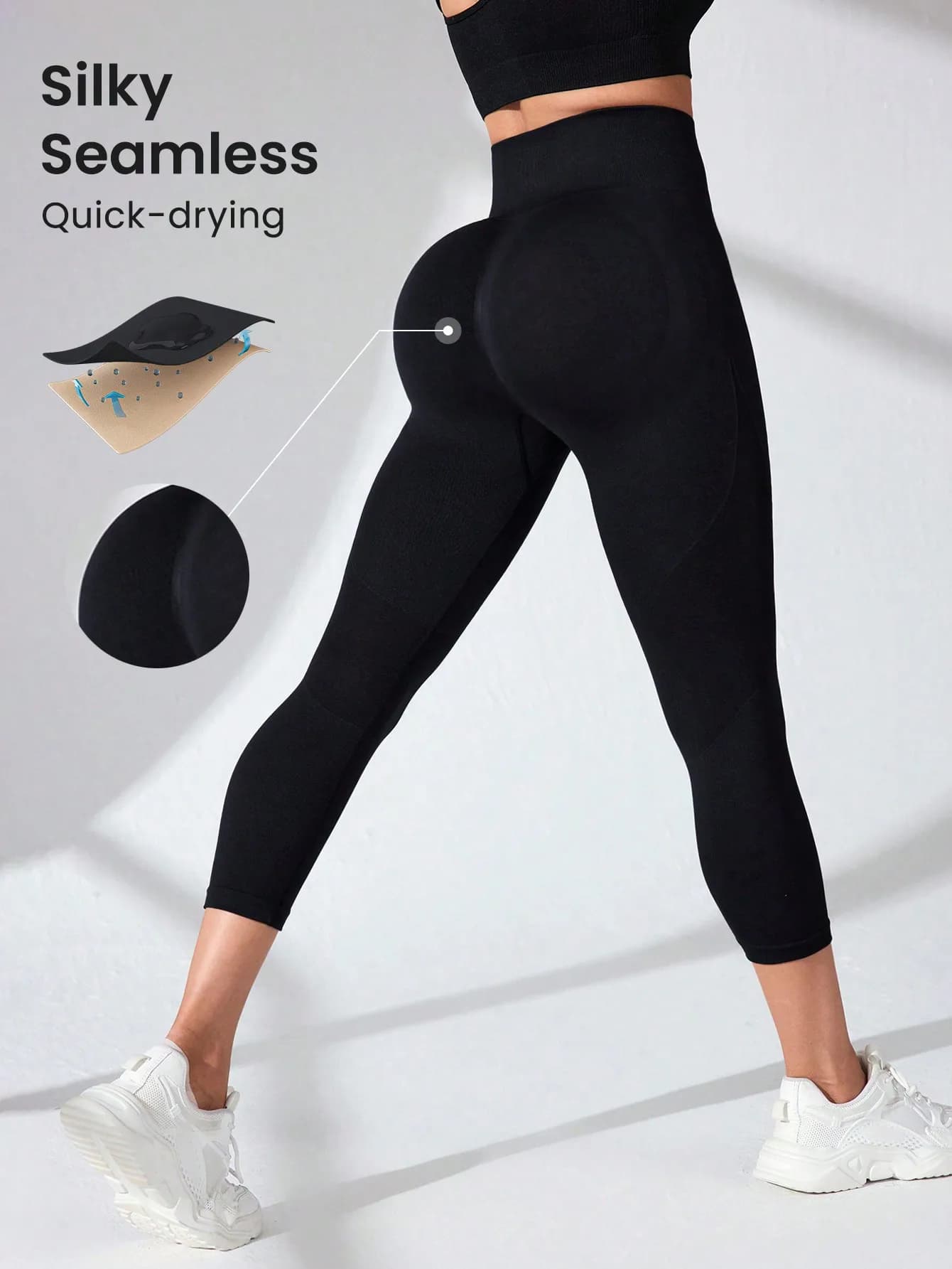Women Silky Seamless Capri Leggings High Waist Scrunch Butt Lift Quick Dry Squat Proof 7/8 Length Yoga Gym Fitness Running Sport