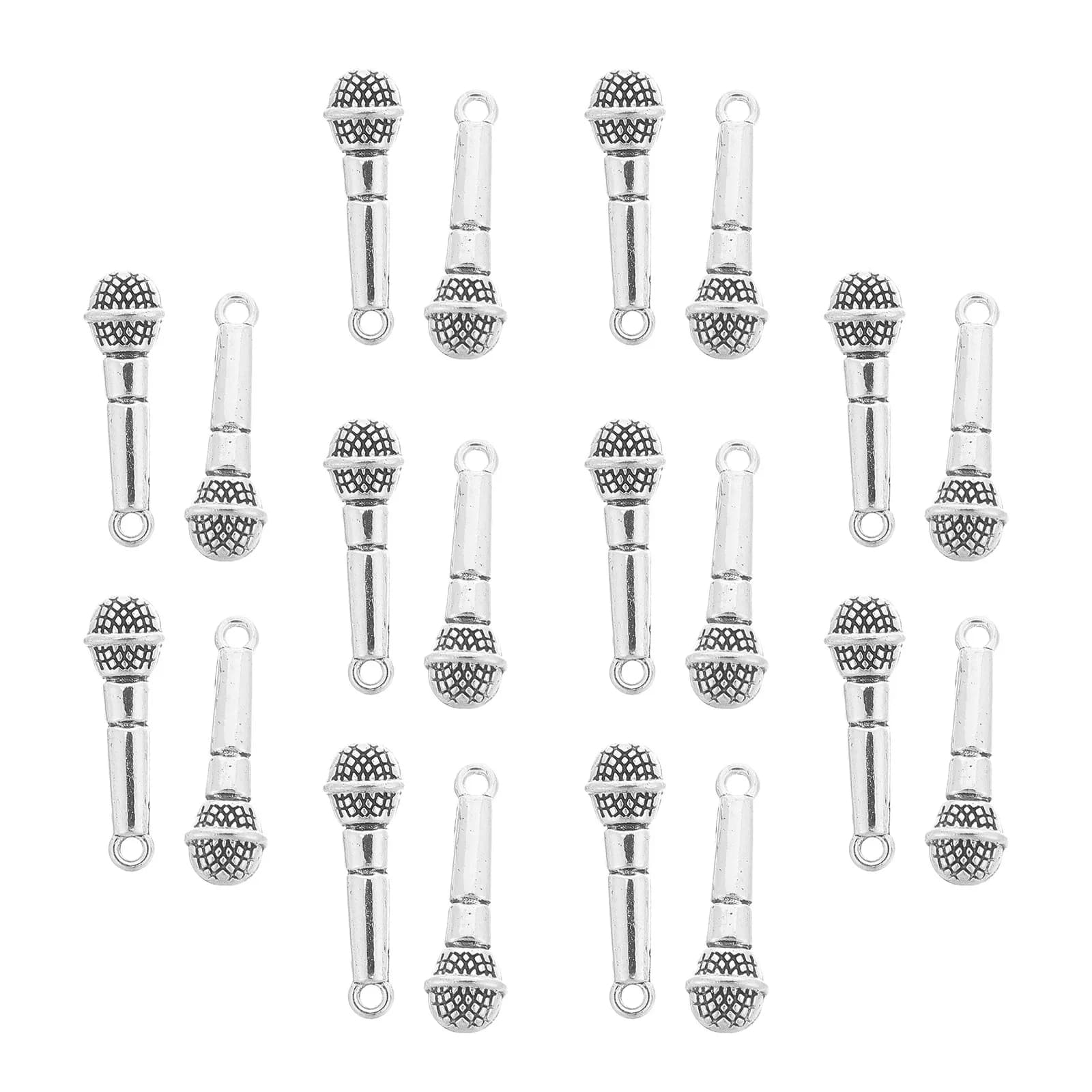 20Pcs Microphone Pendant Alloy Silver Mini Charms for Bracelet Necklace Keychain Jewelry Making Music Craft Supplies