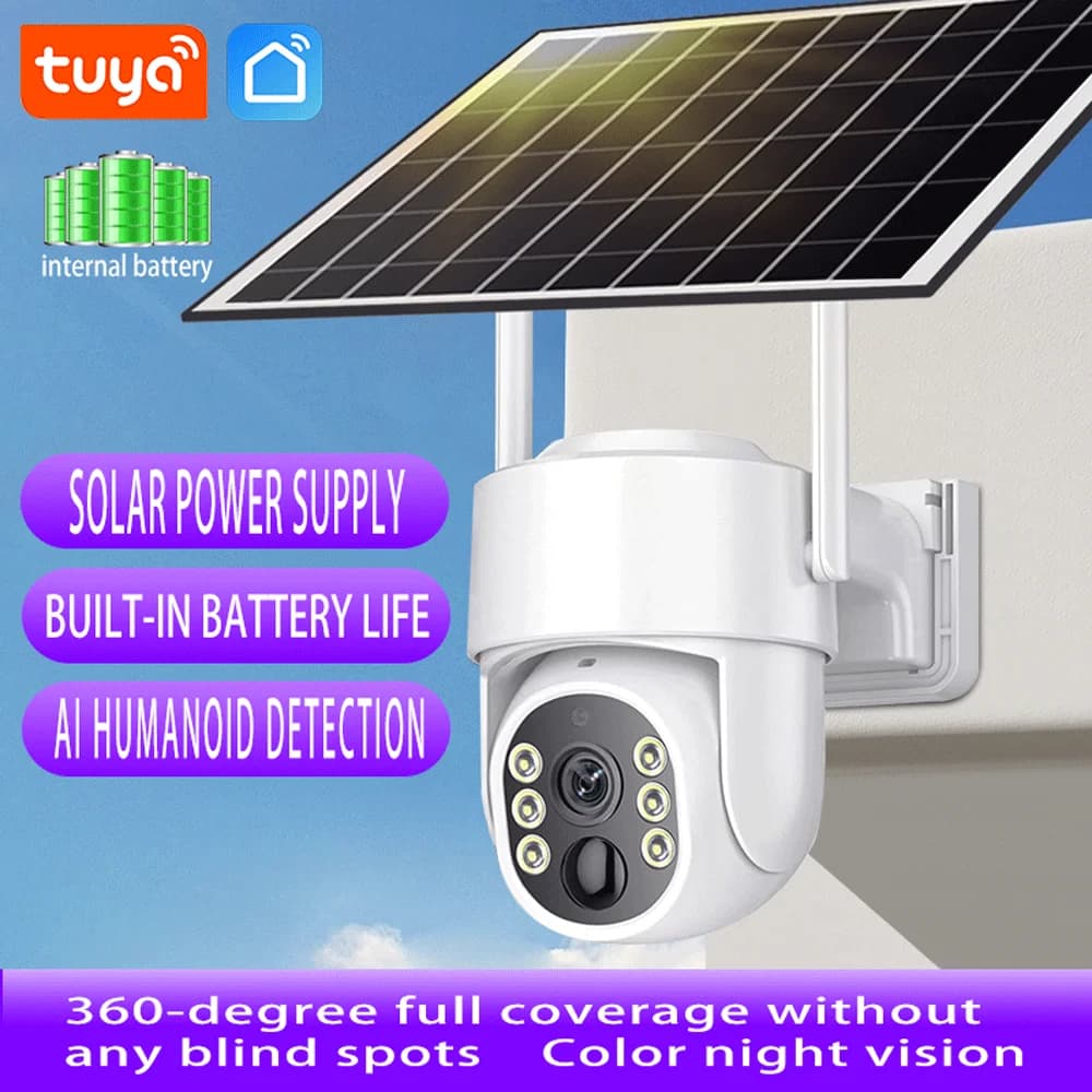 Tuya 8MP solar wifi camera PIR human detection night vision waterproof video security IP camera battery life CCTV monitor