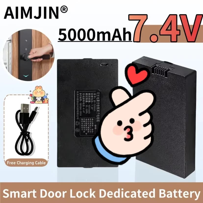 Batteria Ricaricabile ai Polimeri di Litio 7.4V 5000mAh per Serrature Intelligenti Compatibile con Sistemi di Riconoscimento Password/Facciale/Impronte Digitali