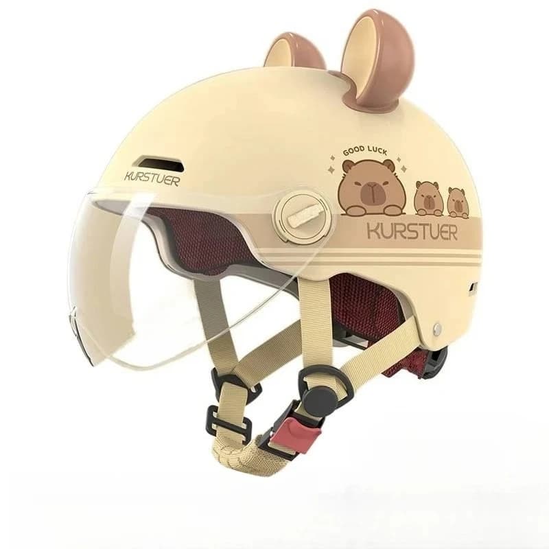 Casco Capybara Moto Bici Elettrica Casco di Sicurezza Leggero Protezione Solare Estiva Traspirante Lente Trasparente Regolabile