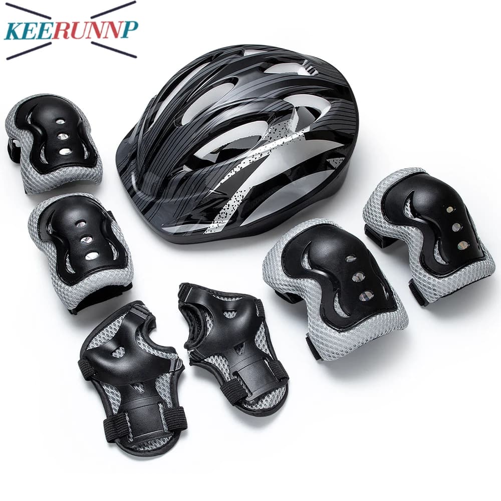 Set of 7 Pieces for Children: Bicycle helmet and protections for knees and elbows, adjustable for 3-10 years. Multi-Sport Protection for Skateboard, Monopat, Skating