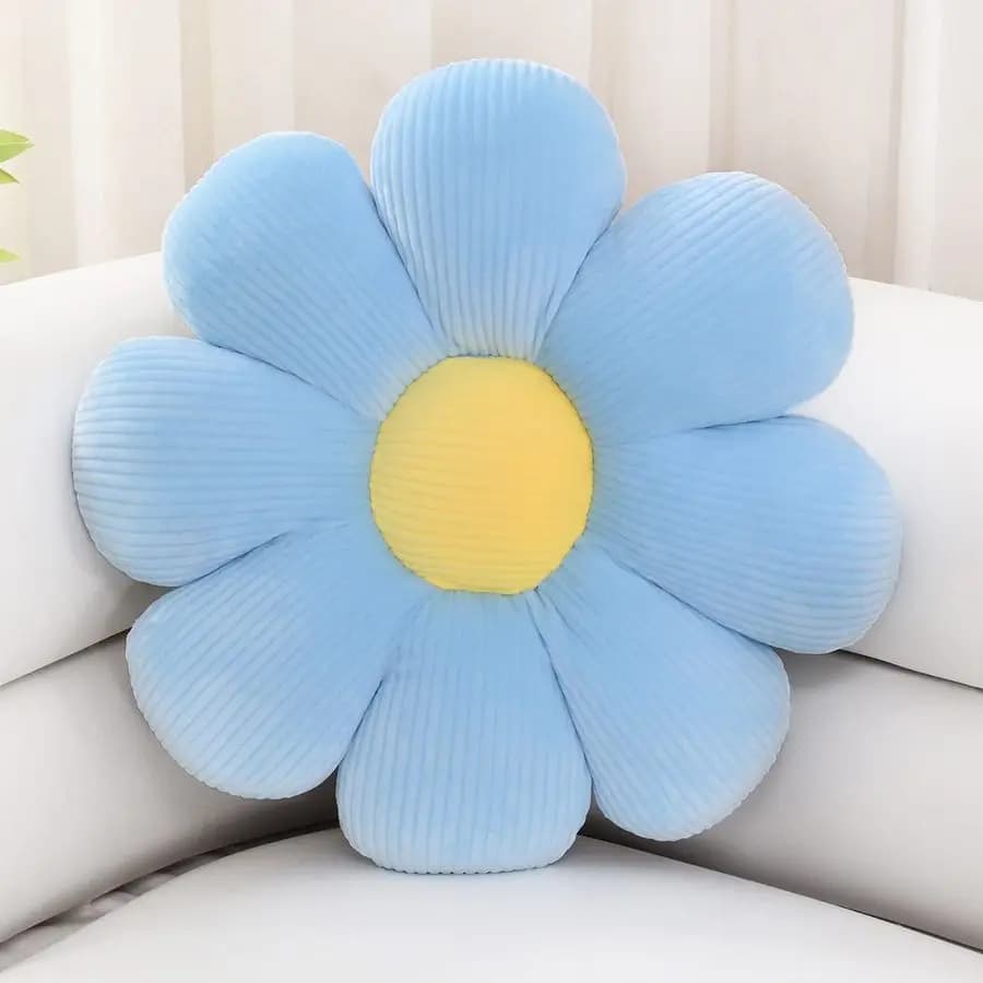 Flower shaped pillow, seat cushion and decoration for the room, sleeping cushion for bedroom, sofa, chair, blue, 29.
