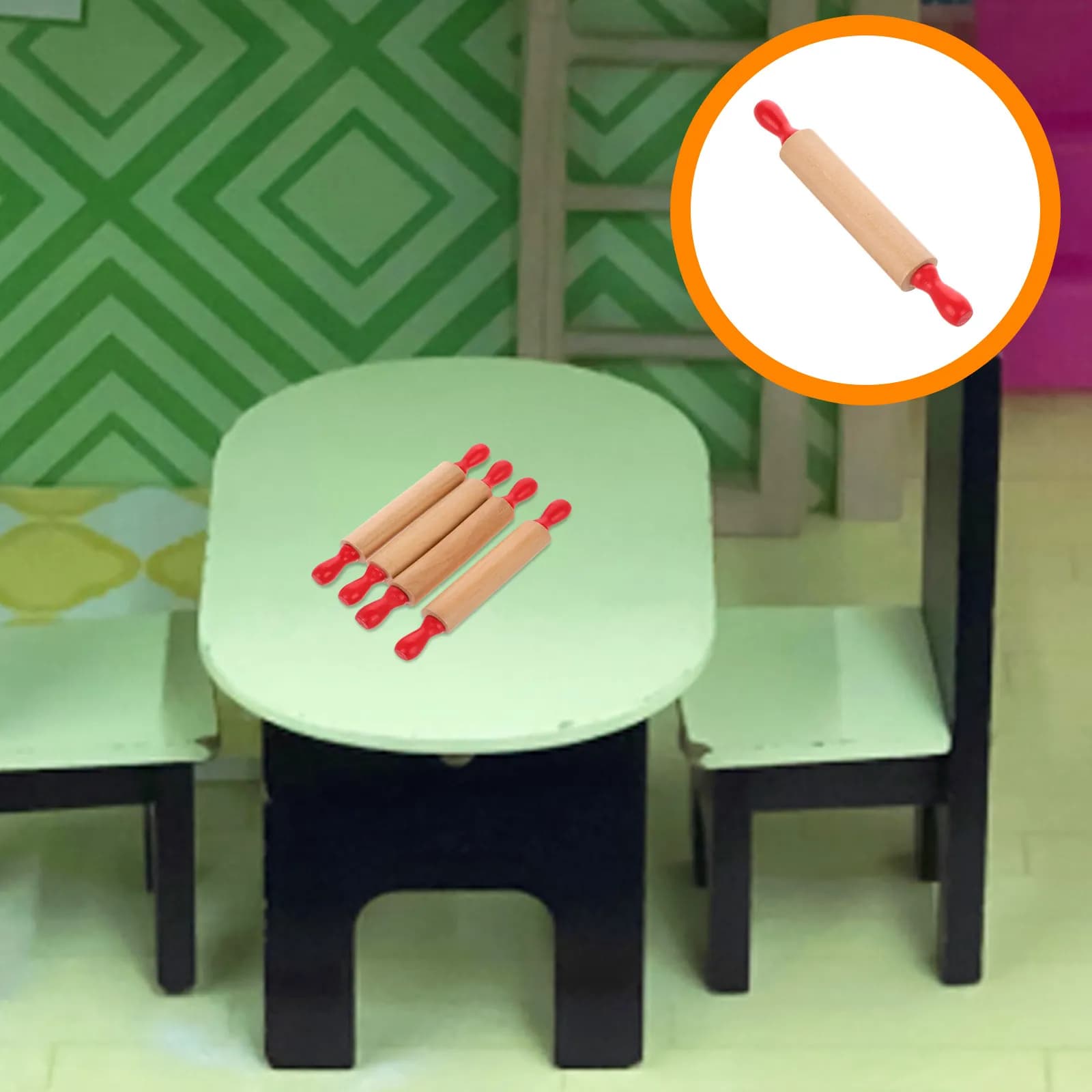 Set di 4 Mini Mattarelli per Bambini, Rullo per Impasto per Giocare in Cucina, Rullo in Legno Antiaderente per Argilla e Finta Pasticceria