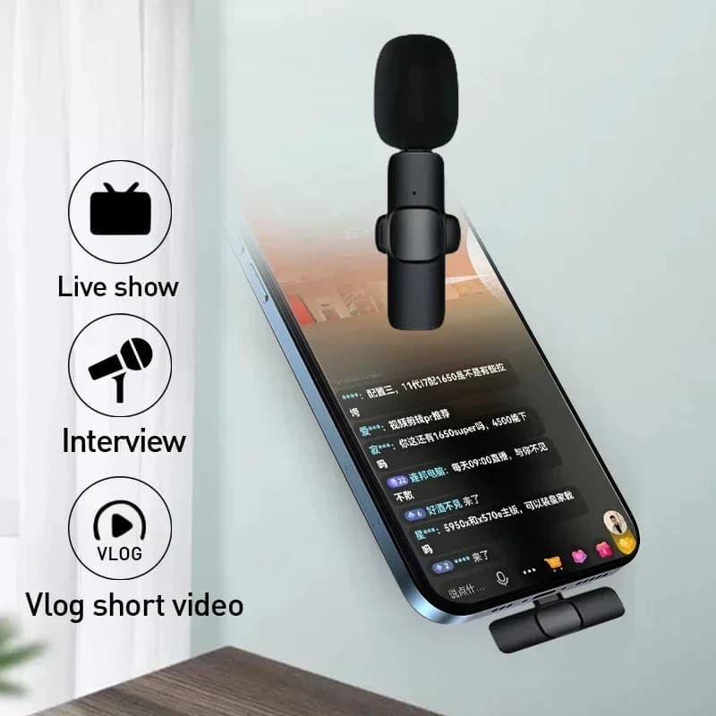 Wireless 2.4G Microphone, Portable Mini Microphone for Audio Recording, Compatible with iPhone and Android, for Direct Transmissions and Gaming