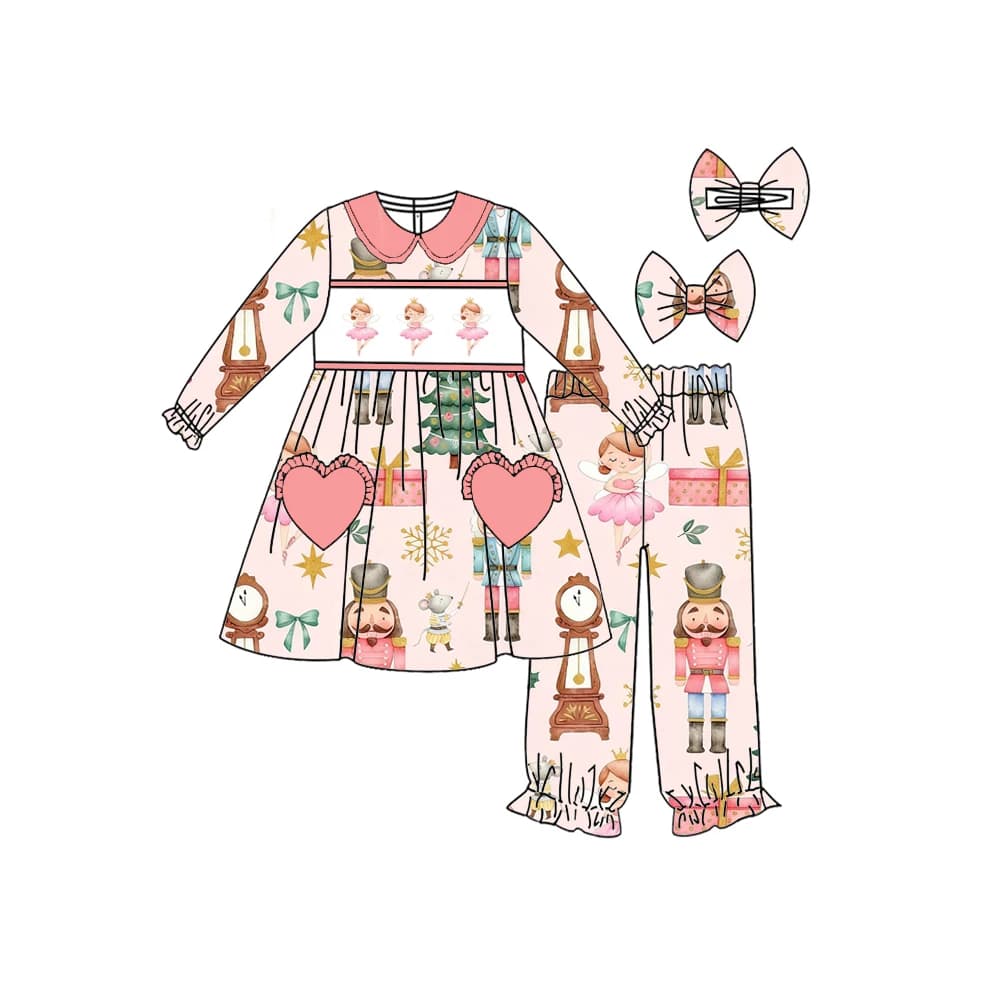 Girls' long-sleeved boys' trousers pajama set Christmas cartoon tree print boutique children's suit
