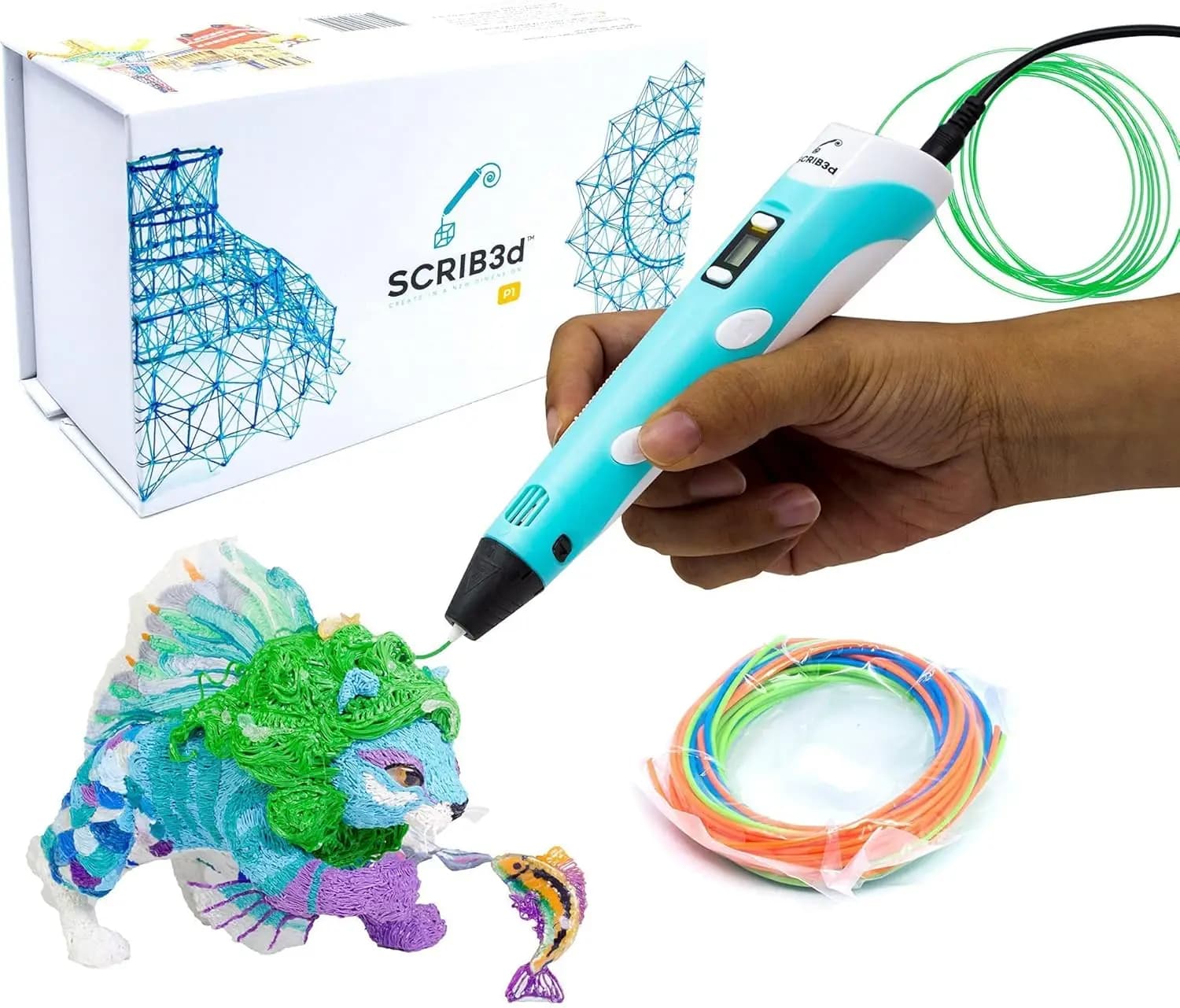 3D Printing Pen with Display - Includes 3 Colors PLA Filament, Stencil Book, Project Guide & Power Adapter