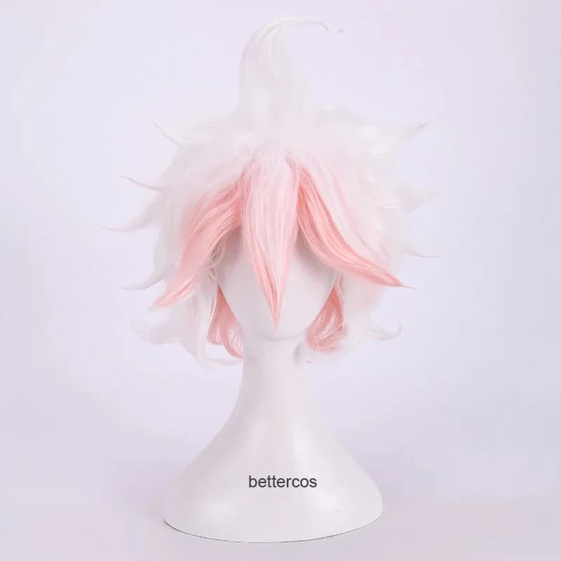 Danganronpa Dangan Ronpa Nagito Komaeda Cosplay Breve sfumatura Bianco Rosa Ricci Capelli sintetici resistenti al calore c;3.k'6;daa;