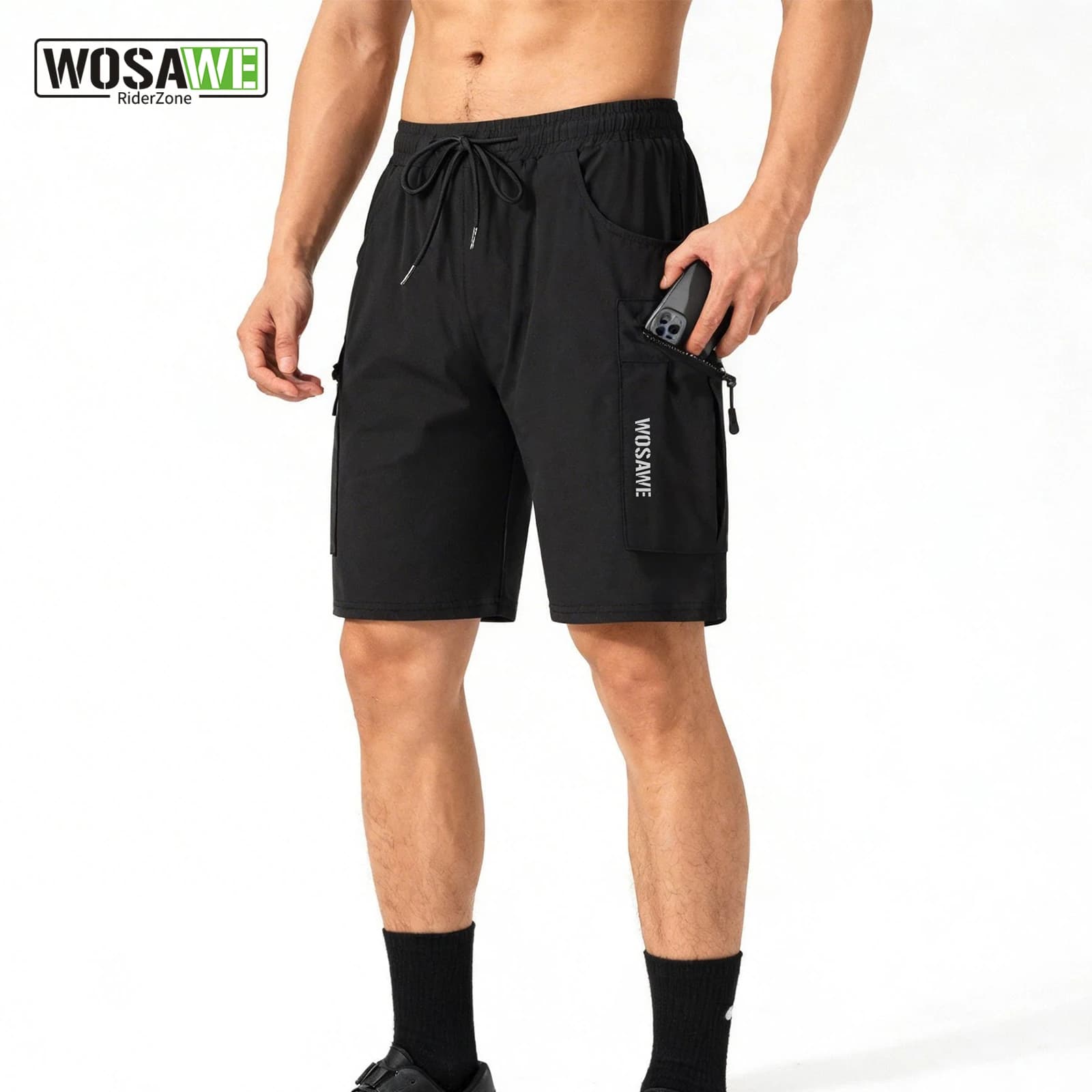WOSAWE Pantaloncini Estivi da Uomo 2-in-1 Imbottiti per MTB, Pantaloncini da Ciclismo con 4 Tasche, Idrorepellenti e ad Asciugatura Rapida per Mountain Bike