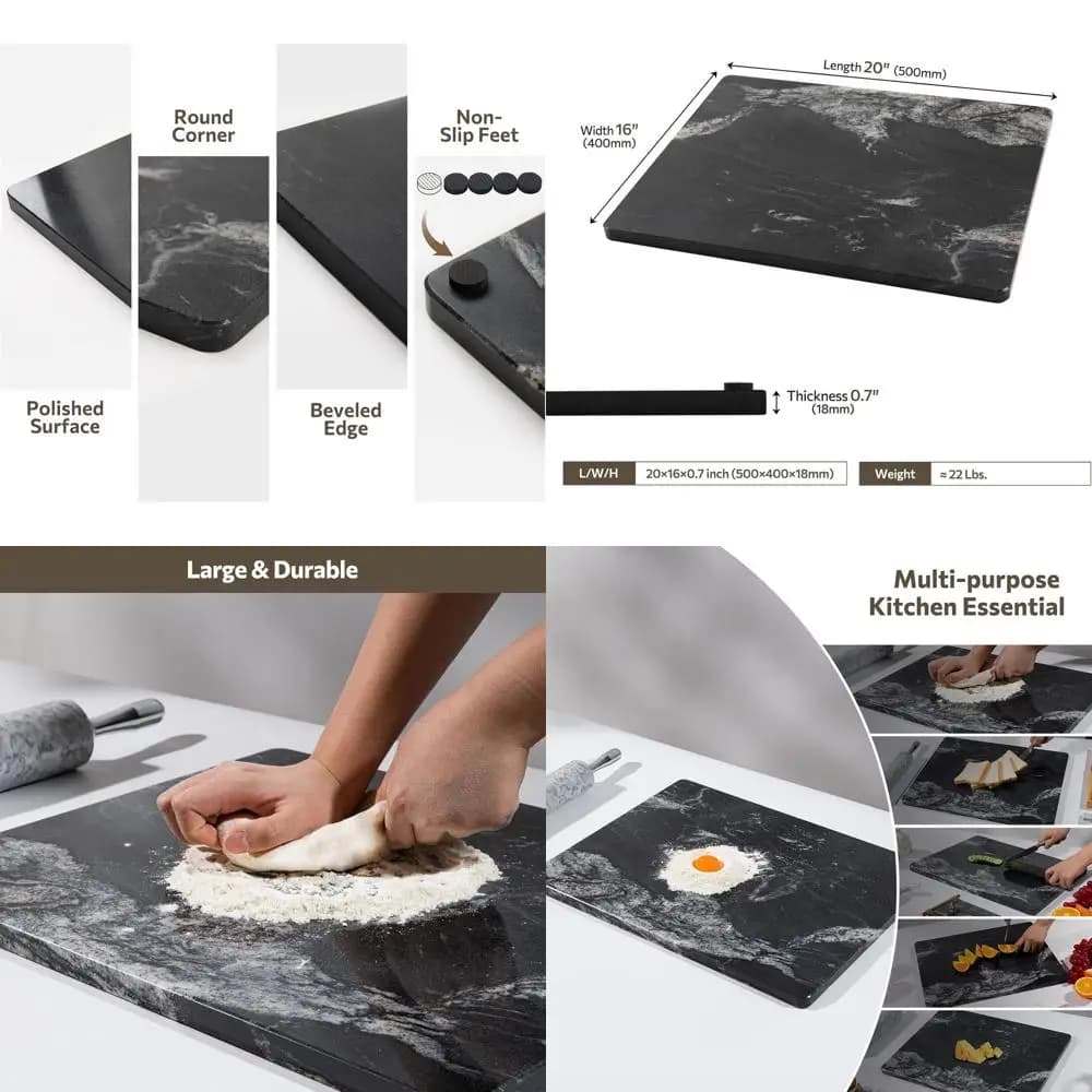 Tagliere in Natural Black Sea 16x20 Inches with Anti-slip Base for Kitchen Use