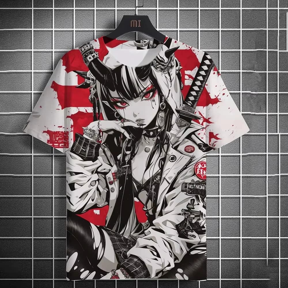 Maglietta Sportiva Traspirante da Uomo con Stampa 3D di Ragazza Anime Giapponese, Stile Harajuku Kawaii Y2K, Casual Streetwear a Maniche Corte