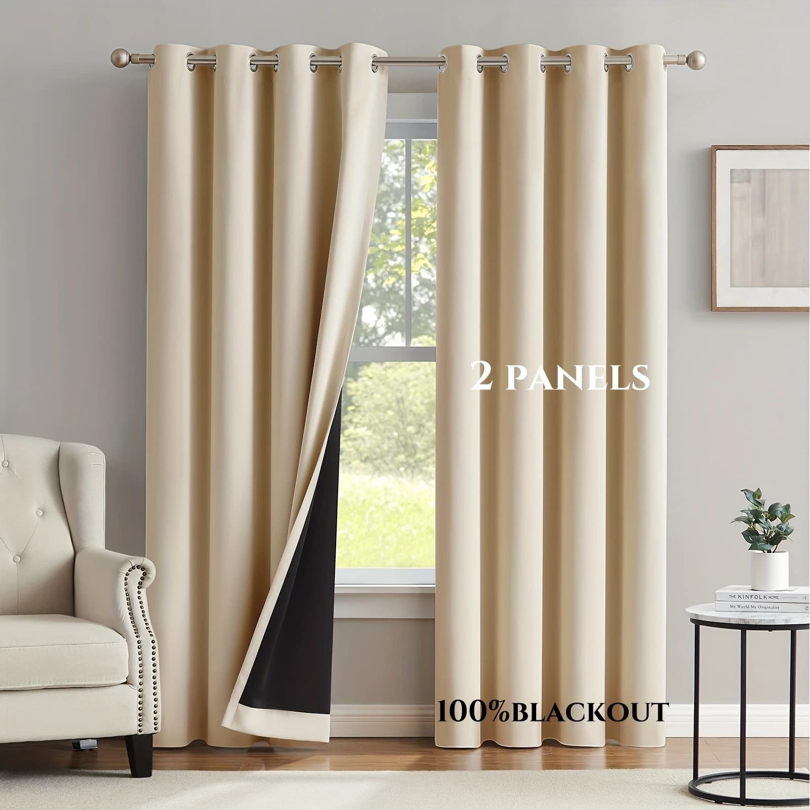 2panels Modern 100% Blackout Solid Curtains, Privacy Curtains for Living Room, Bedroom, Kitchen, Prevent Ultraviolet Rays Draps