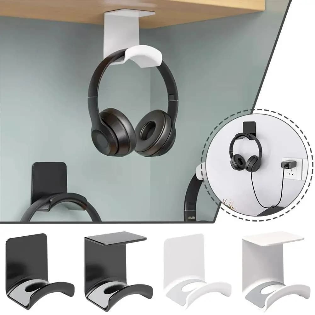 1pc Universal Headphone Stand Adhensive Plastic Wall Mount Hanger Under Desk Headset Rack Holder Support for Gaming Earphone Bra