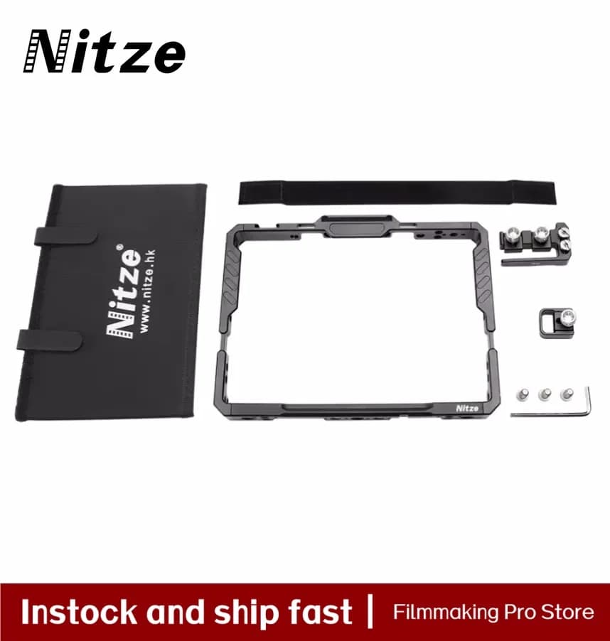 Nitze Monitor Cage for Blackmagic Video Assist 7” 12G HDR with Sunhood And USB-C Cable Clamps