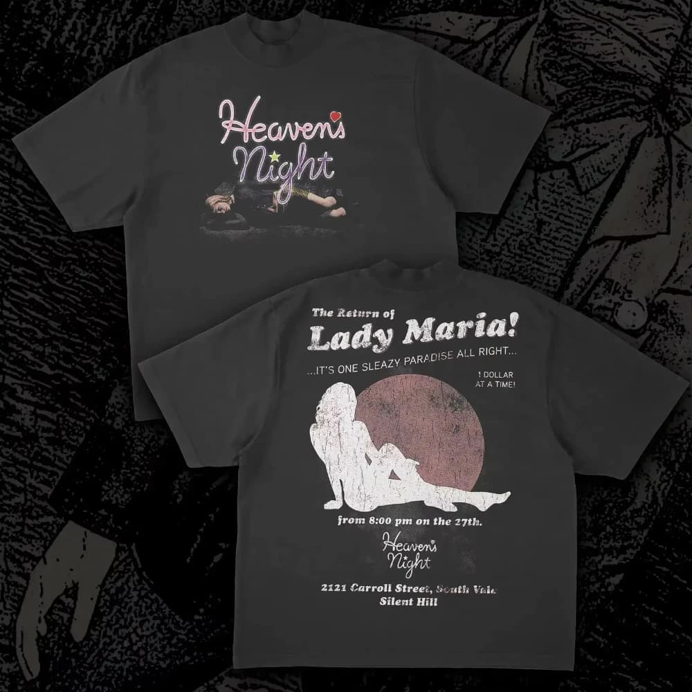 T-shirt in cotone 100% stampata Silent Hill, nera, stile gotico streetwear, per tutte le stagioni
