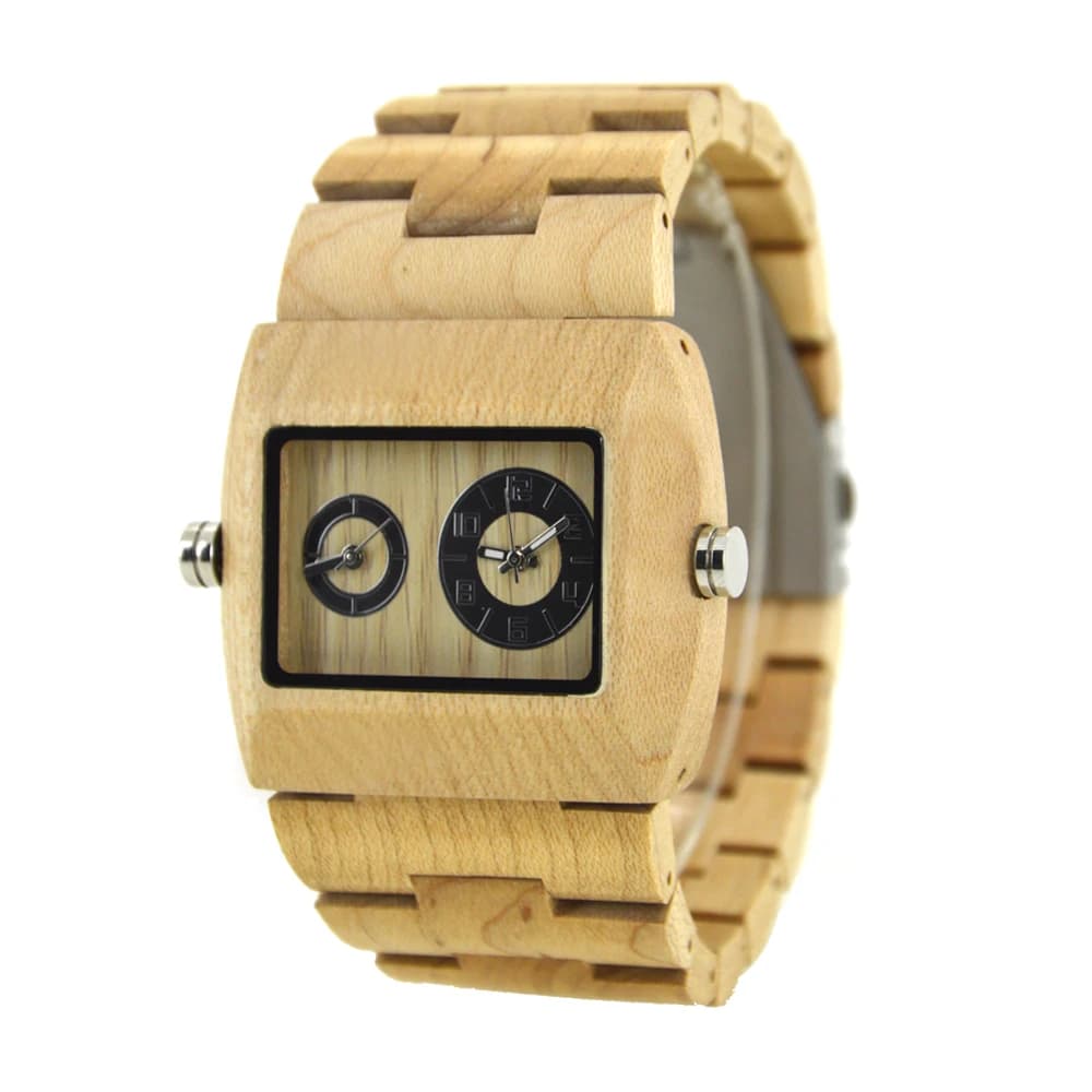 Rectangular Wooden Watch for Men with Handmade Quartz Analog Date Display Lightweight Durable Wood Strap Classic Wristwatch