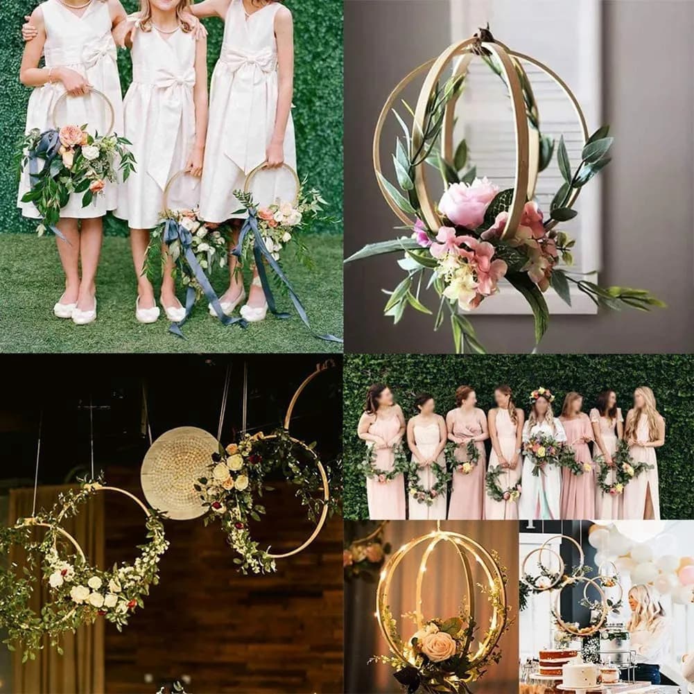A93Z Dream Catcher Rings 12Pcs Wood Bamboo Floral Hoop For DIY Wreath Decor Wedding Wreath Decor And Wall Hanging Craft