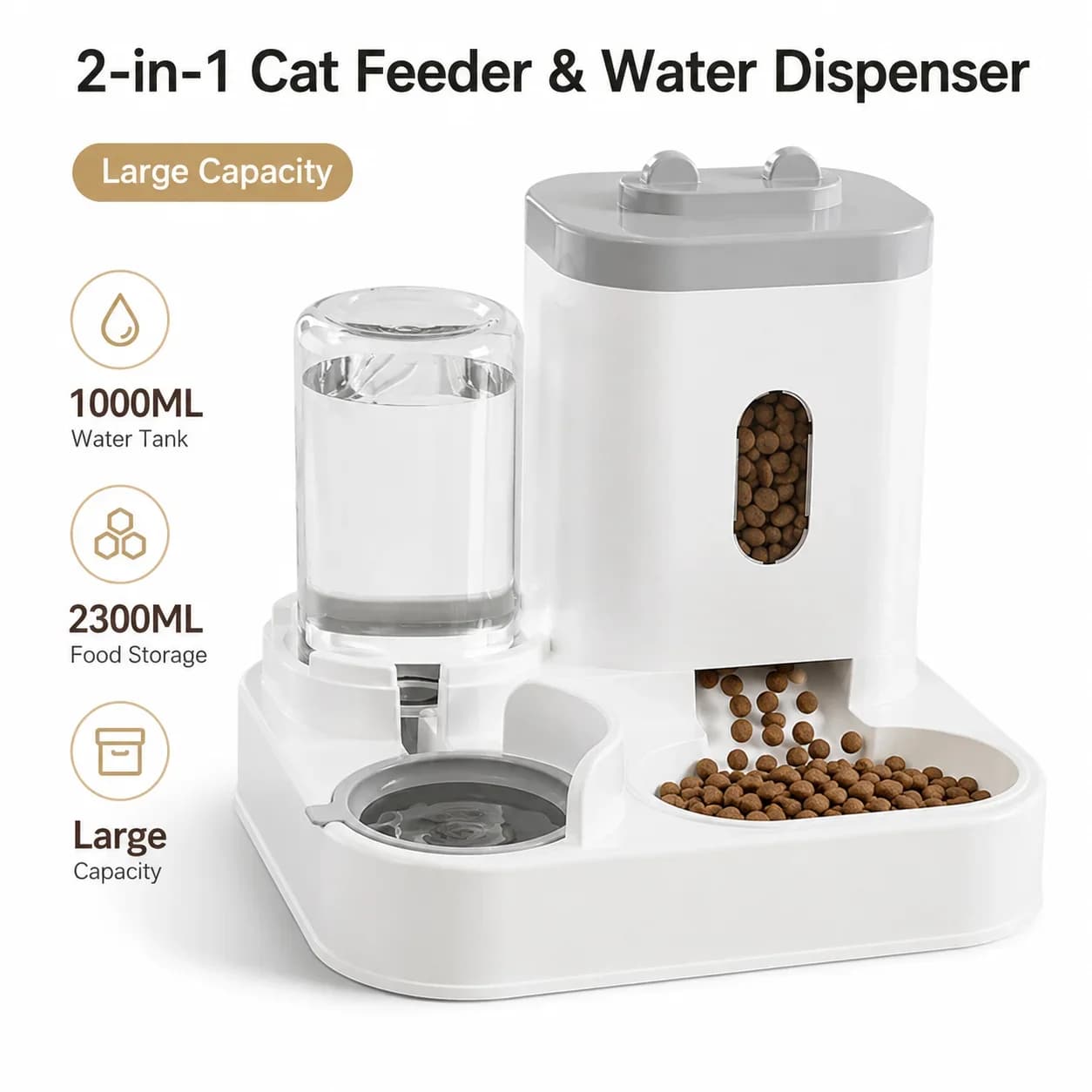 Auto Dog Cat Feeder with Water Dispenser, Gravity 2-in-1 Food & Water Station for Puppy Kitten