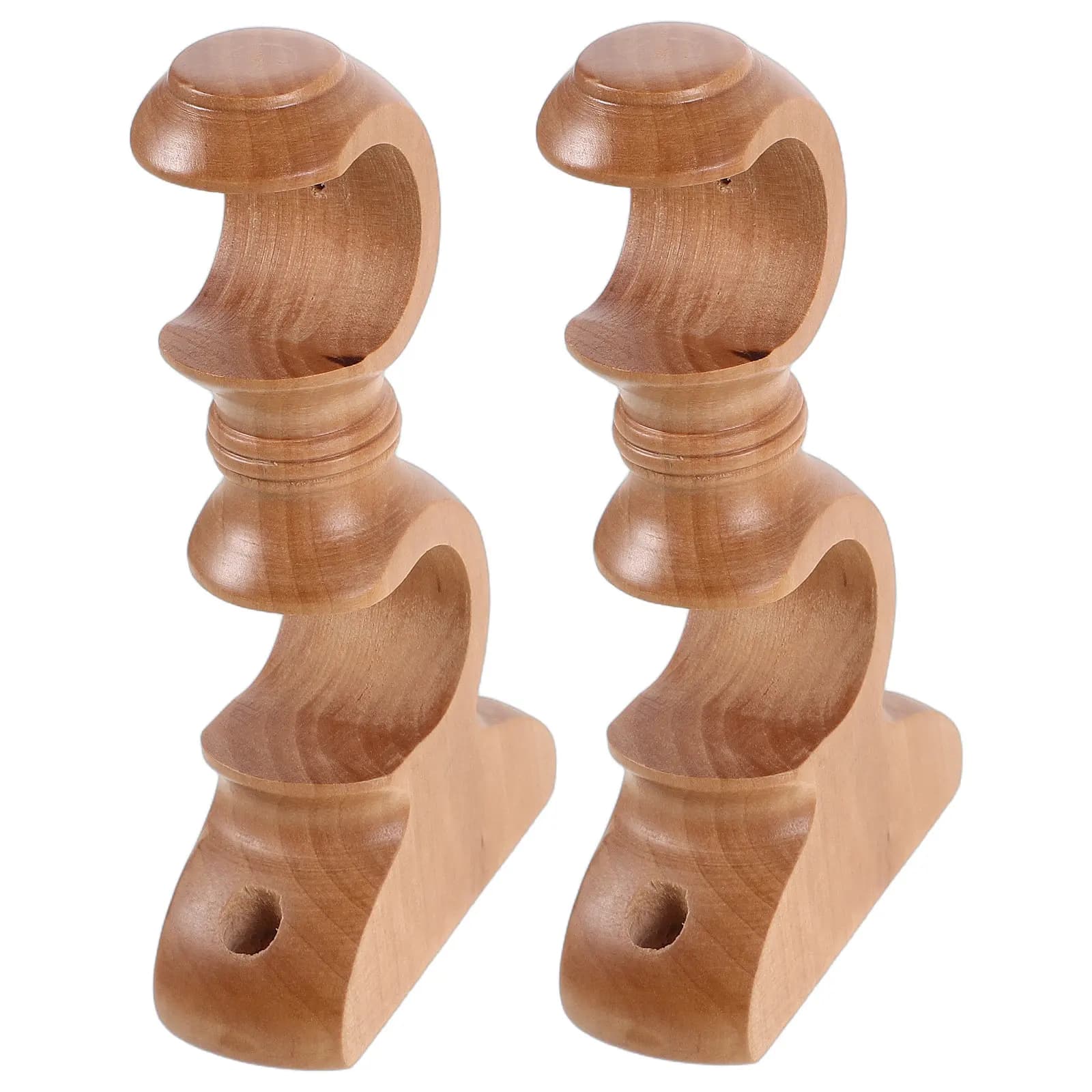 2Pcs Natural Wood Curtain Rod Wall Mount Brackets Double Rod Holder Decorative Drapery Support for 1.1 Inch 28Mm Roman Pole