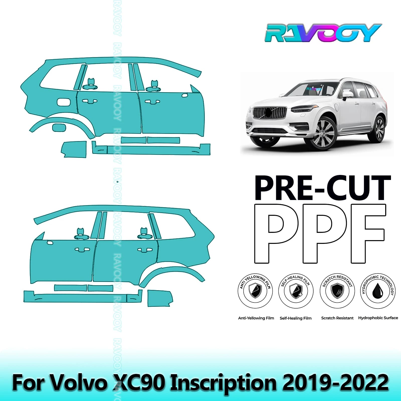 For Volvo XC90 Inscription 2019-2022 8.5mil Transparent Opaque Pre-Cut PPF Door and Kit Pillar A/B Protection Film TPU Set
