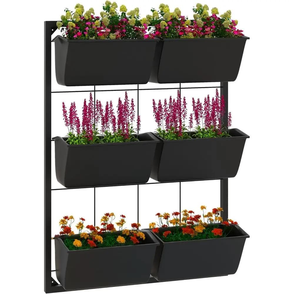 Fioriera a 3 livelli da parete con 6 vasi per uso interno ed esterno, porta piante sospeso, sistema di drenaggio, ideale per fiori e verdure