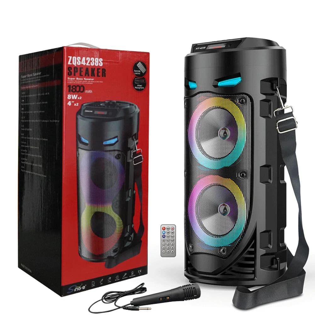 Altoparlante Bluetooth senza fili con microfono cablato e telecomando, altoparlanti stereo di grande potenza, portatili per karaoke in famiglia