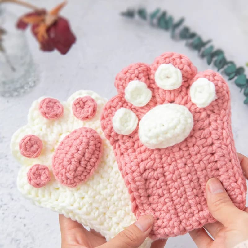 Kit all'uncinetto fai-da-te Guanti con artiglio di gatto carino per pacchetto di materiali regalo per amanti adulti Filato con uncinetto da 4 mm