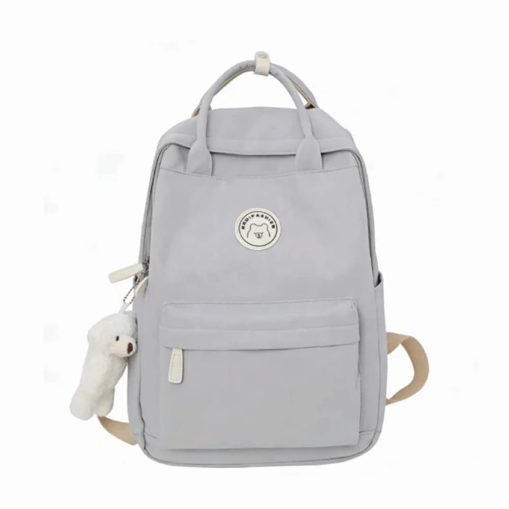 Solid Large Capacity Student Backpack Zipper Nylon Academy Girl's School Bag Spacious Multi-Pocket Plush Pendant Teens Rucksack