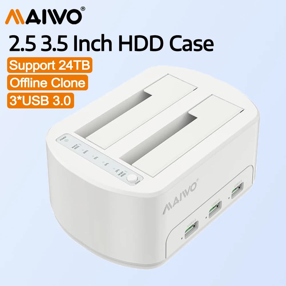 MAIWO 2.5 3.5 Inch SSD SATA HDD Case Docking Station Hard Drive Dual Bay with offline clone for USB 3.0 3X hub extension adapter