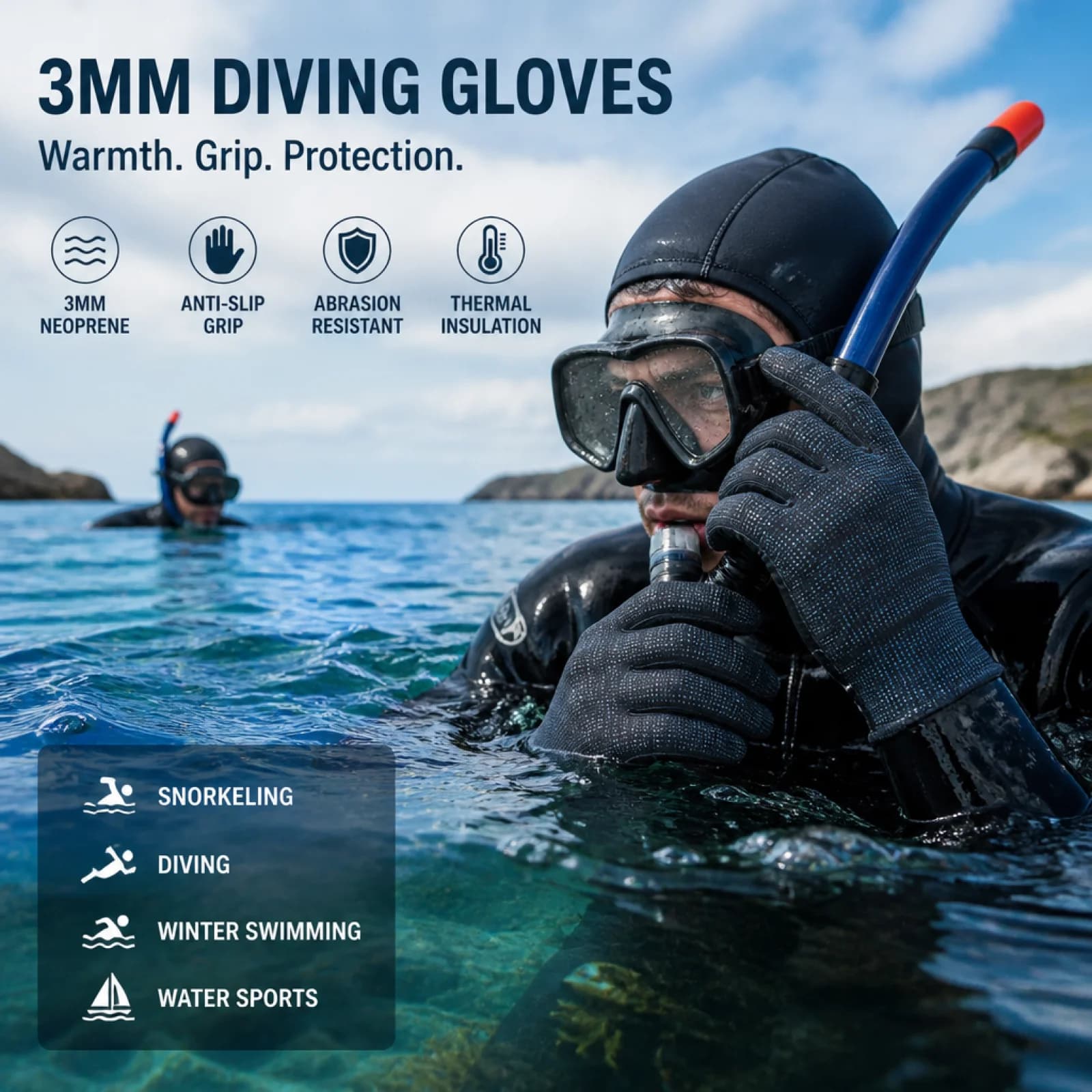 Diving Gloves 3mm Snorkeling Gloves Wear-Resistant for Snorkelers, Swimmers