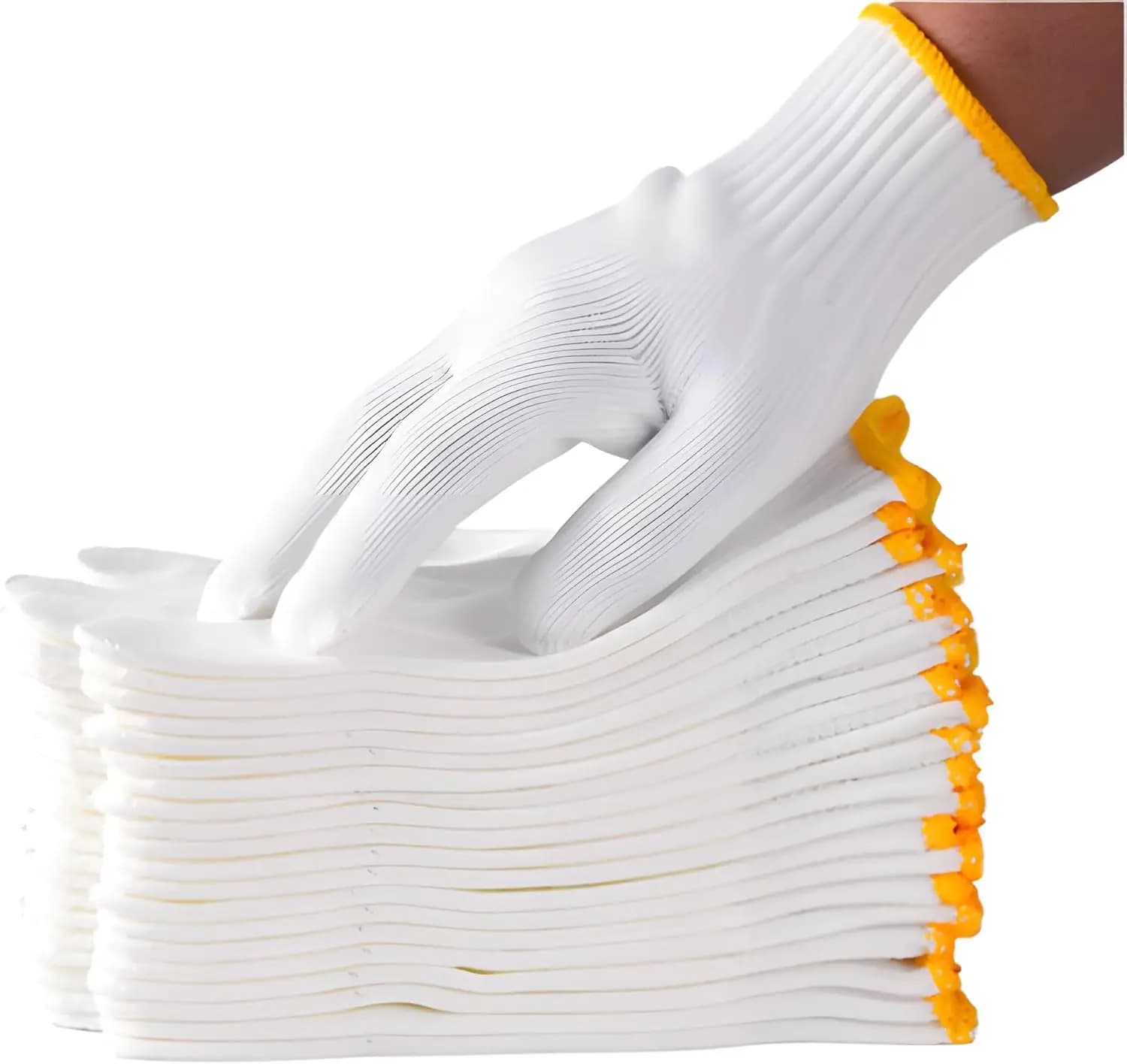 Guanti di sicurezza unisex in cotone bianco e poliestere lavorati a maglia per giardinaggio, magazzino, lavoro in cucina - 12/36/240 paia